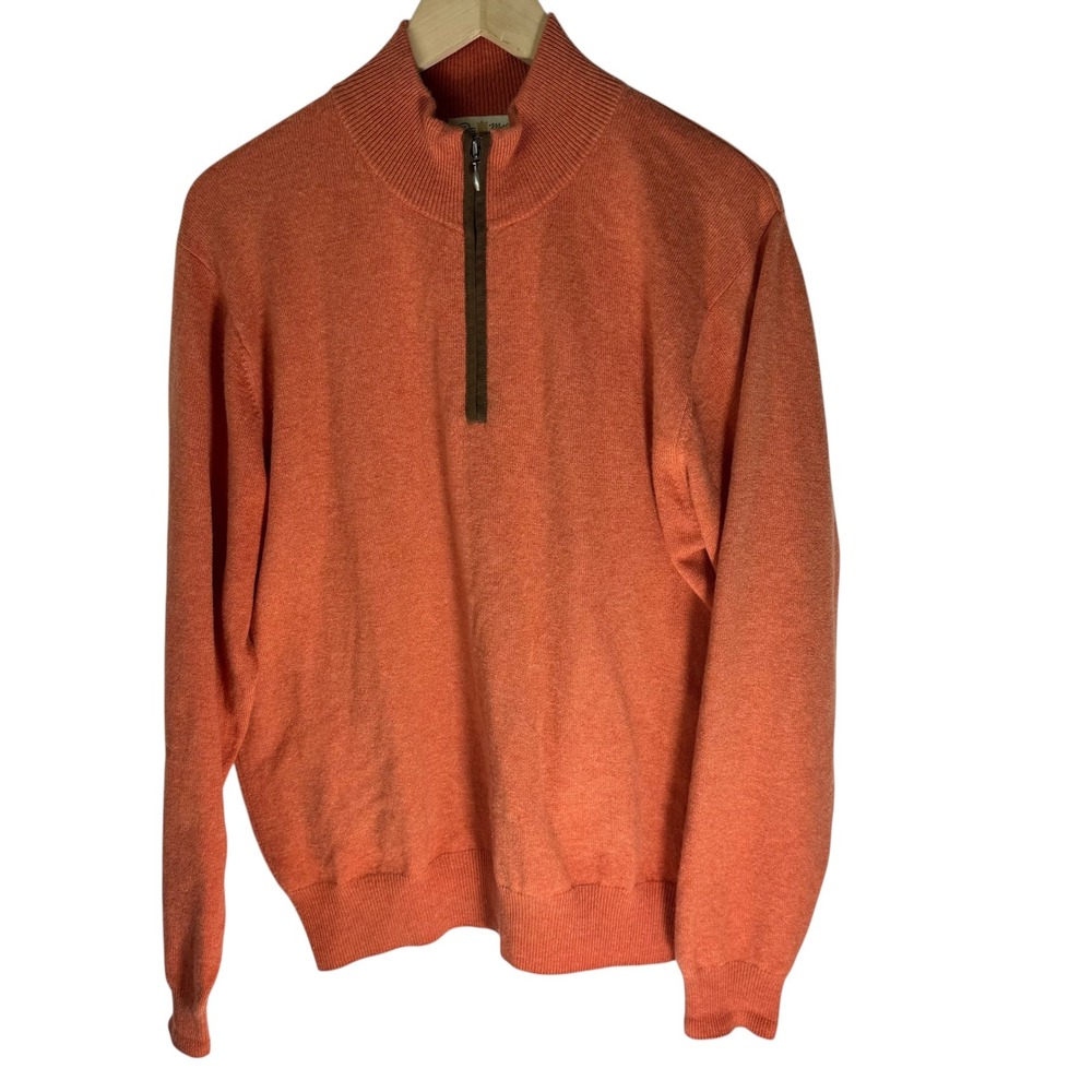 Peter Millar Mens 100% Cashmere Artisan Quarter Zip Sweater Orange‎ Size M